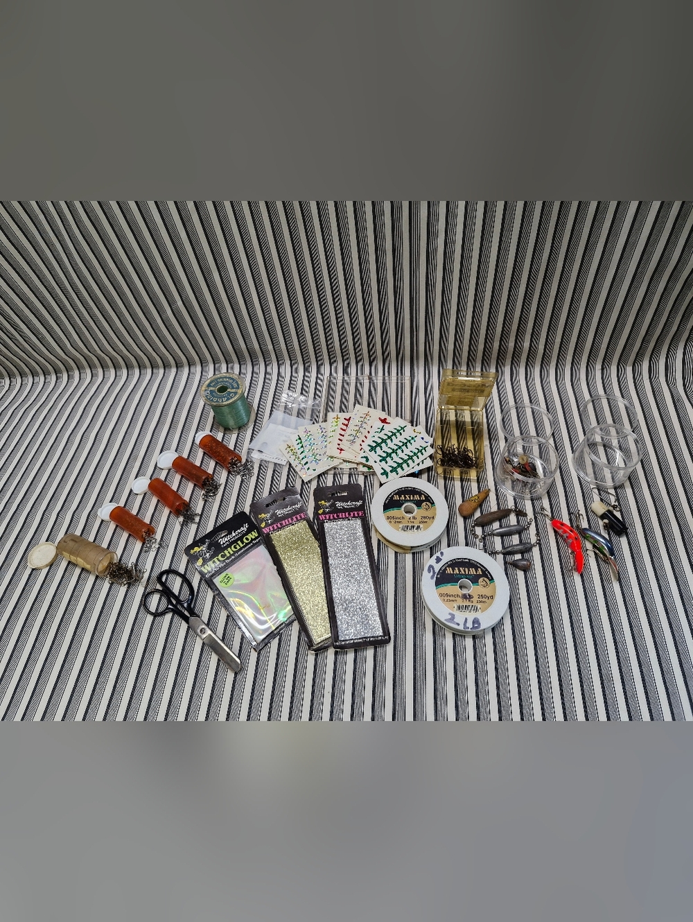 Mixed Fishing Tackle Lot Hooks Lures Line Sinkers Fly Tying Supplies